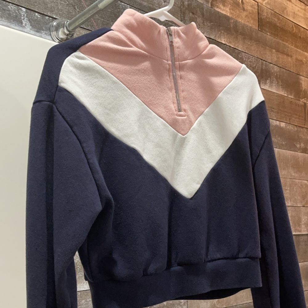 Pink, Navy, and White Divided Zip Up